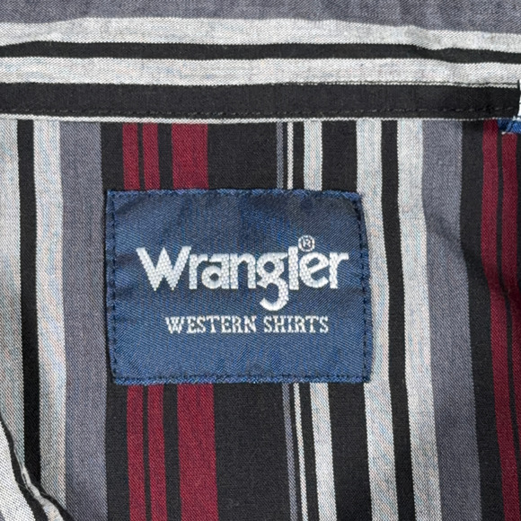 Wrangler Western Shirt Adult 2XL XXL Black Red Silver Striped Pearl Snap Cowboy - Picture 4 of 7